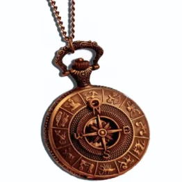 Fenkoo Das alte Rom Kompass Muster Quarz Analog Vintage antiken Karte Taschenuhren Uhr Herren 78cm Kette steampunk