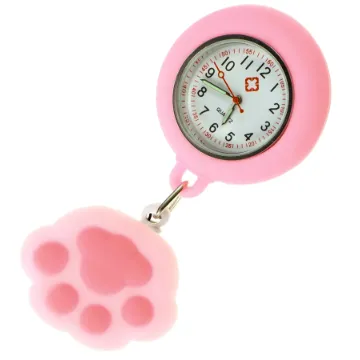 iplusmile Frauen Krankenschwester Clip auf Uhr Katze Pfote-Förmigen Krankenschwester Taschenuhr Hängende Uhr Hängen Fob Uhr