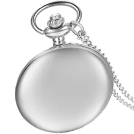 JewelryWe Herren Damen Taschenuhr Classic Glänzend Kettenuhr Analog Quarz Uhr mit Halskette Kette Umhängeuhr Pocket Watch Geschenk Silber