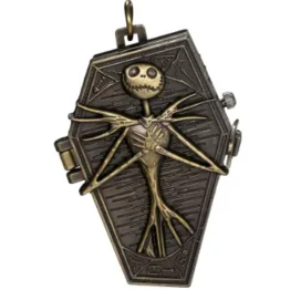 JewelryWe Herren Taschenuhr Vintage Retro Schädel Skull Skelett Fright Burton's Nightmare Before Christmas Quarz Analog Uhr mit Kette Halskette Bronze