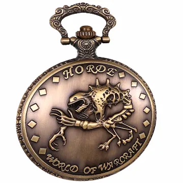 JewelryWe Taschenuhr Herren Analog Quarz Vintage Warcraft Horde Monster Skelett Schädel Uhr Pocket Watch mit Halskette Kette