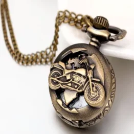 JewelryWe Vintage Taschenuhr Herren Unisex Analog Quarz Uhr mit Halskette Kette Kettenuhr Pocket Watch Motorrad Vatertagsgeschenk