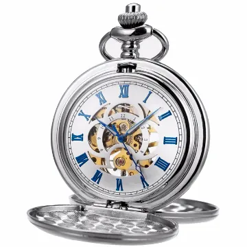 ManChDa Taschenuhr - Taschenuhr mit Kette Mechanische Taschenuhren für Herren Doppelte Abdeckung Steampunk Skelett Antike Römische Ziffern Fob Uhr Wind Up Uhren