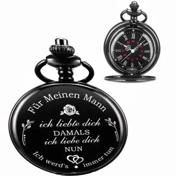 ManChDa Taschenuhr schwarz für Ehemann, Taschenuhren mit Kette für Herren, Geschenk zum Jahrestag, Valentinstag, schönes Geschenk für Familie