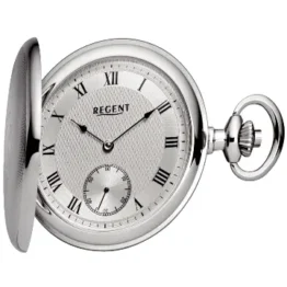 Regent Herren Taschenuhr Savonnette Verchromt 50 MM Mechanischer Handaufzug Römische Zahlen P-715