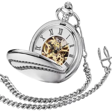 ShoppeWatch Taschenuhr mit Kette Herren Silber Ton | Taschenuhren für Herren | Mechanische Taschen Uhr Handaufzug | Steampunk Pocket Watch PW20