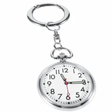 Taschenuhr mit Keychain Hängende Arzt Watch Quarz Bewegung Krankenschwestern Uhr Revers Uhren für Doktorkrankenschwester Einfach zu Lesen Silber