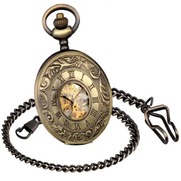 SUPBRO Damen Herren Taschenuhr Bronze Mechanische Kettenuhr Uhr Automatik Pocket Watch mit Halskette Pullover Kette Analog
