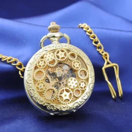 SUPBRO Damen Herren Taschenuhr Gold Retro Zahnrad Analog Mechanische Kettenuhr Uhr mit Halskette Pullover Kette
