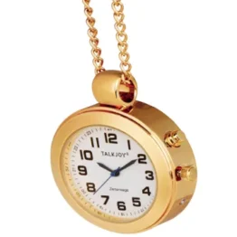 TalkJoy Goldene Sprechende Uhr Anhänger Umhängeuhr Goldkette Zeitansage Damen Taschenuhr Seniorenuhr Blindenuhr