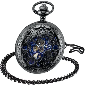 Unendlich U Herren Römische Ziffern Skala Taschenuhr mit Halskette Kette Analog Handaufzug Unisex Retro Steampunk Mechanische Kettenuhr